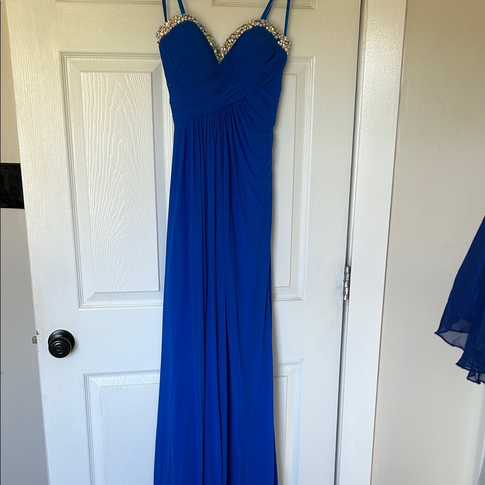 La Femme Royal Blue Embellished Maxi Dress